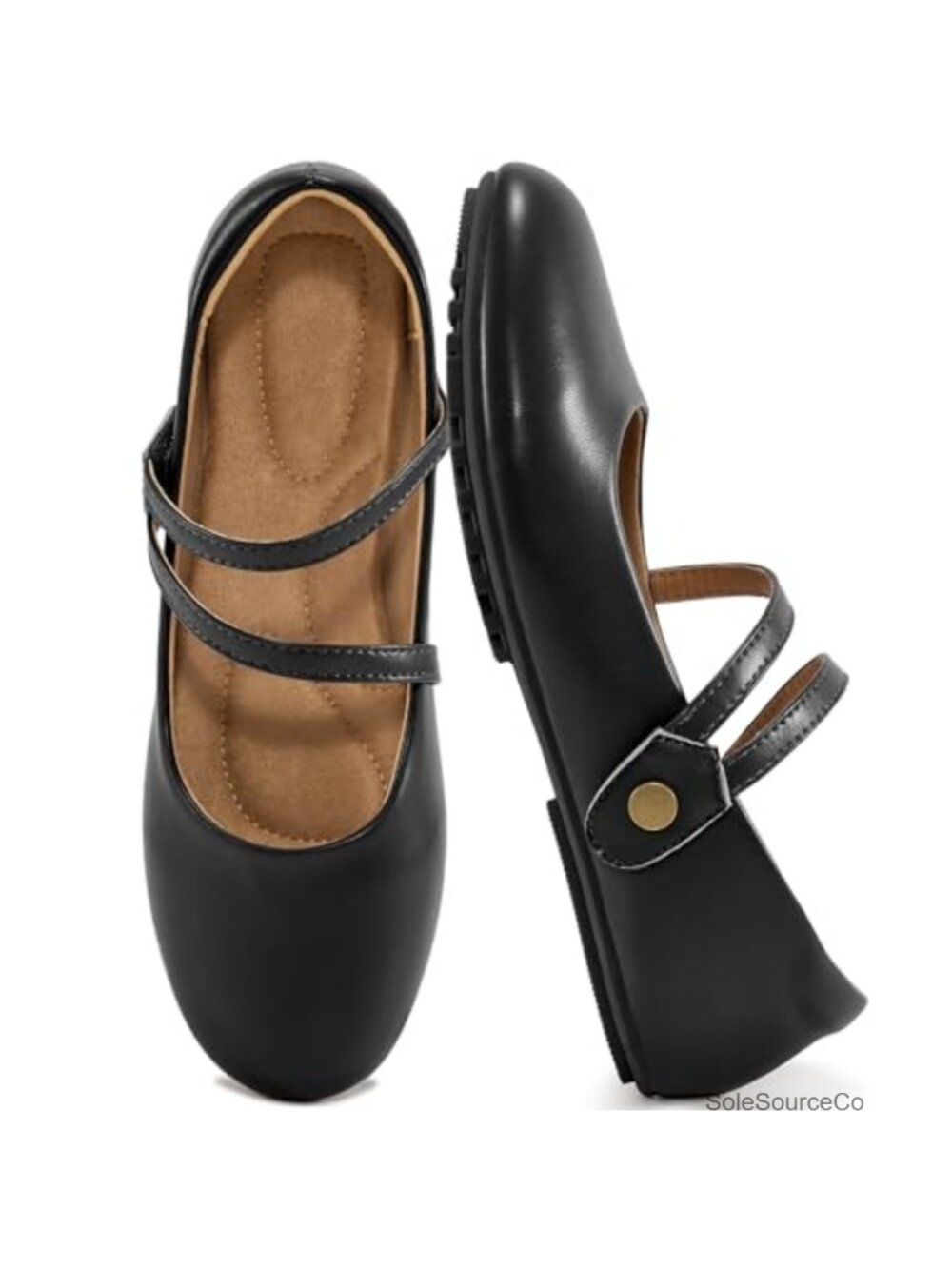 Women's Mary Jane Flats with Adjustable Straps - Round Toe PU Ballet Shoes for